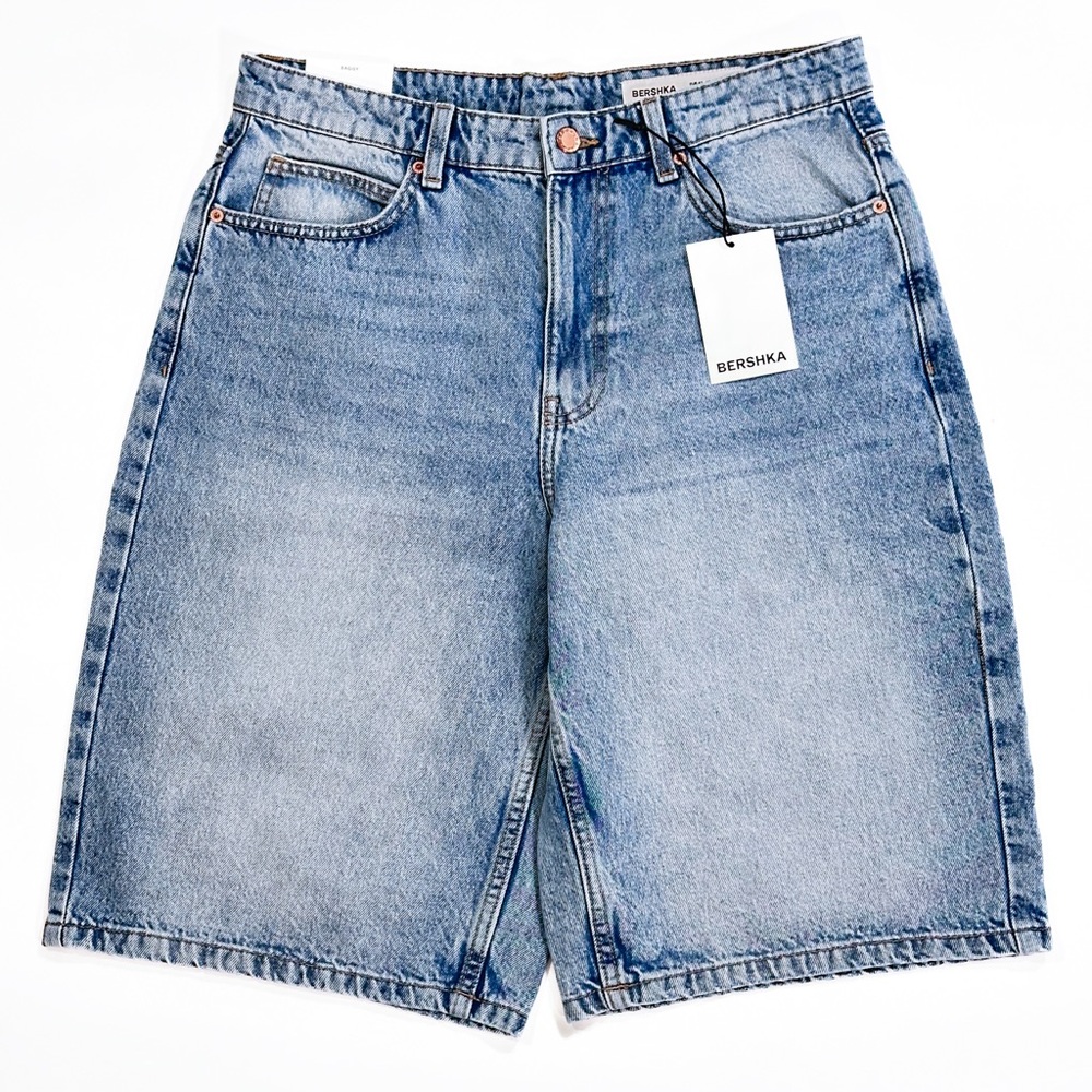 Bershka Light Blue Denim Baggy Bermuda Shorts 31 - Picture 4 of 10